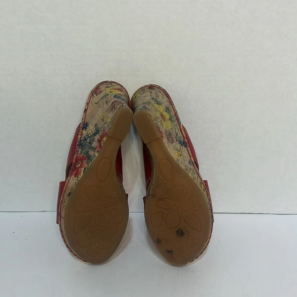 Boc Born Concepts Red‎ Floral Cork High Heel Wedges Size 6